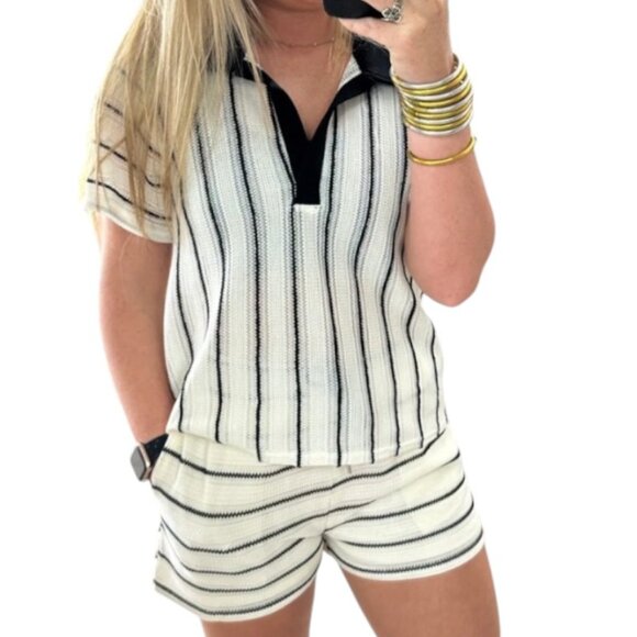 🔴 Heyson Women's Short Set White with Black Straps Half Sleeves Pockets Small - Picture 1 of 16